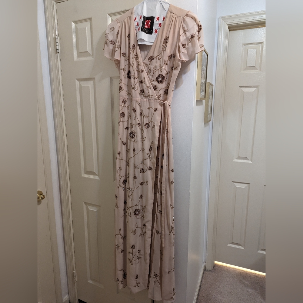 BHLDN Anthropologie Plymouth beaded dress blush long